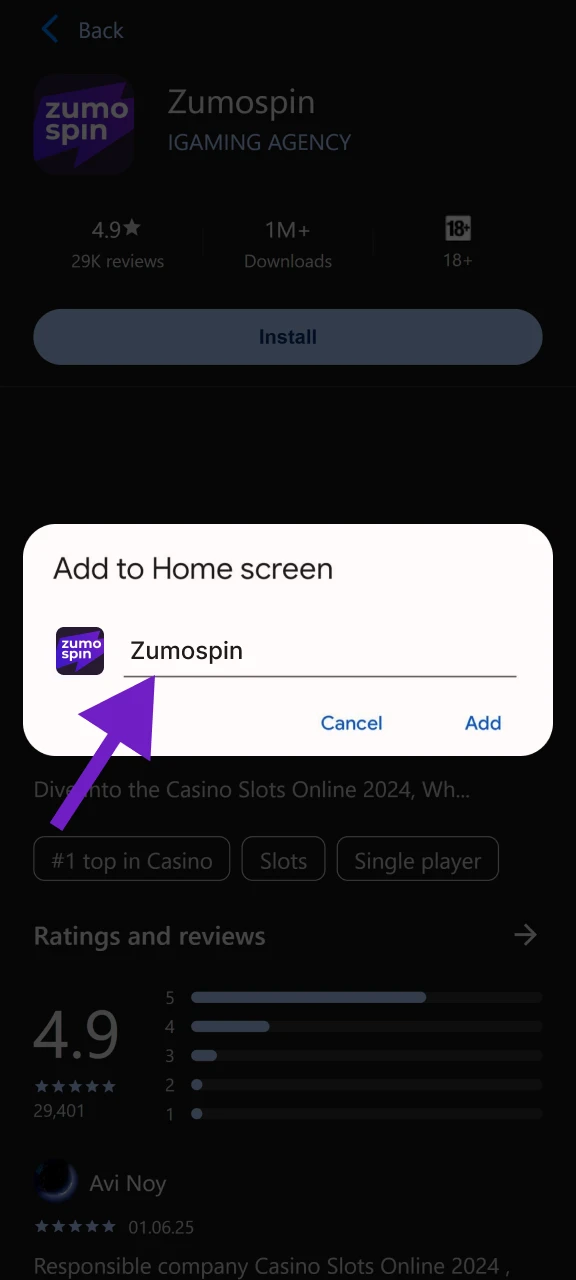 Wijzig een naam van de Zumospin app of bevestig deze.