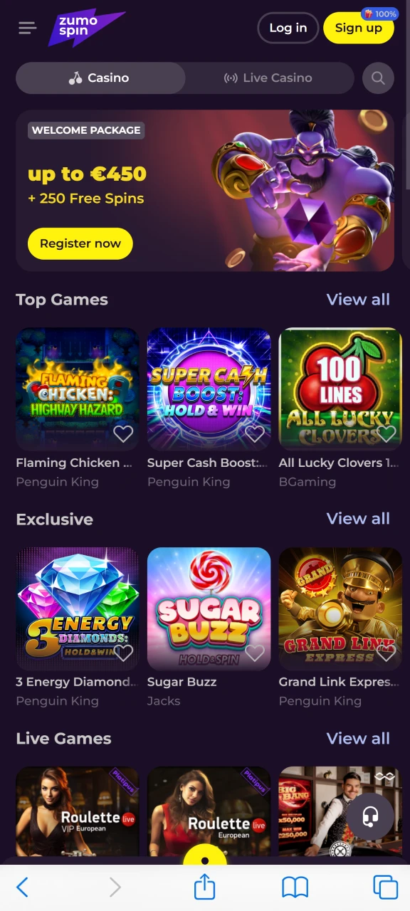 Open de Zumospin website op je iOS-toestel.