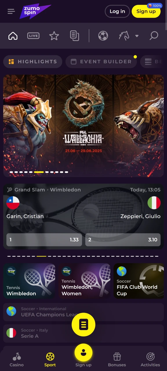 Wed op je favoriete sporten op het Zumospin platform.
