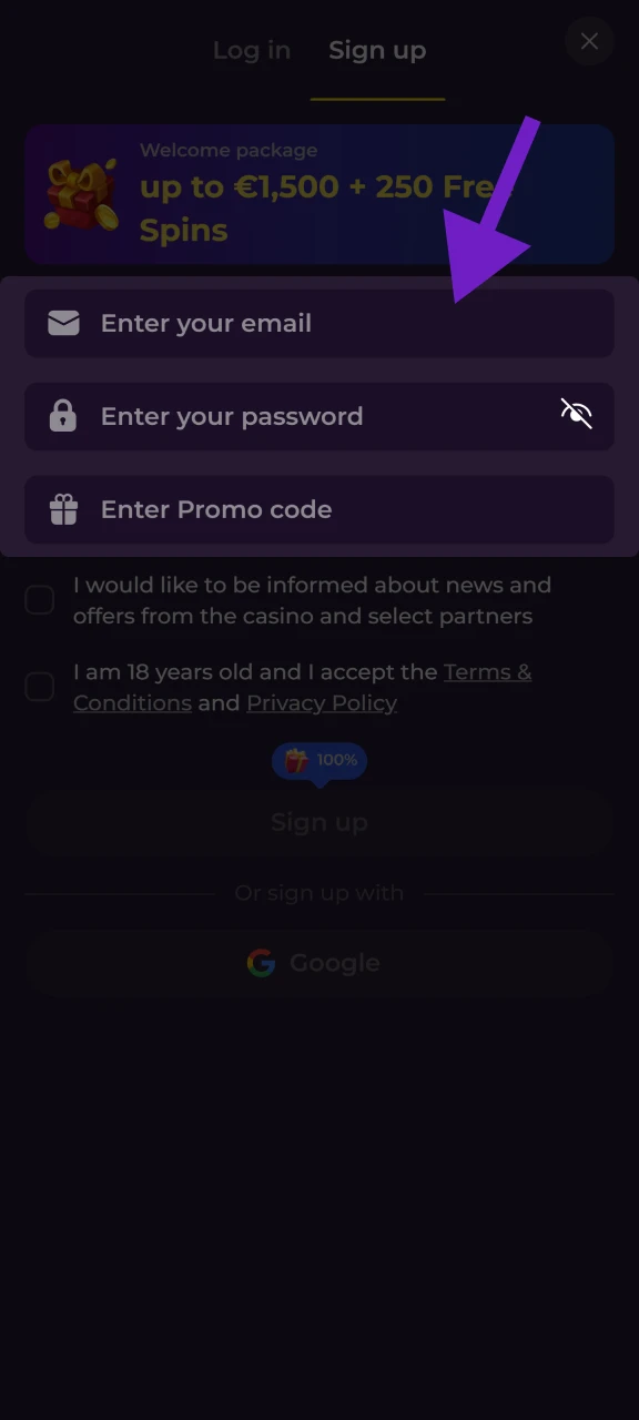 Voer je e-mailadres en wachtwoord in om een Zumospin account aan te maken.