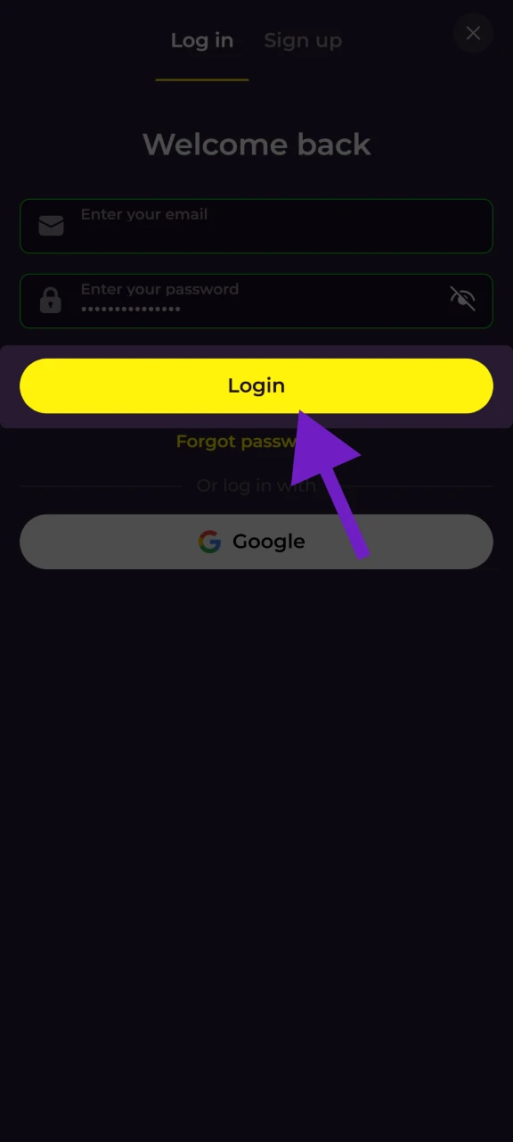 Log in op je Zumospin account door op de Log in knop te klikken.