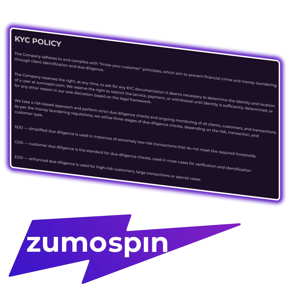 Zumospin voorkomt illegale activiteiten via haar Know Your Customer beleid.