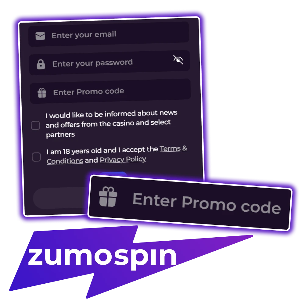 Voer de promotiecode in wanneer je je registreert bij Zumospin.