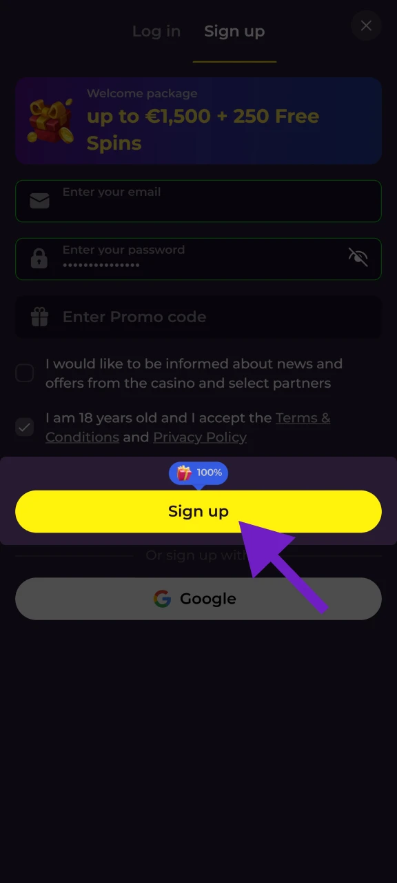 Klik op Registreer om je Zumospin registratie te voltooien.