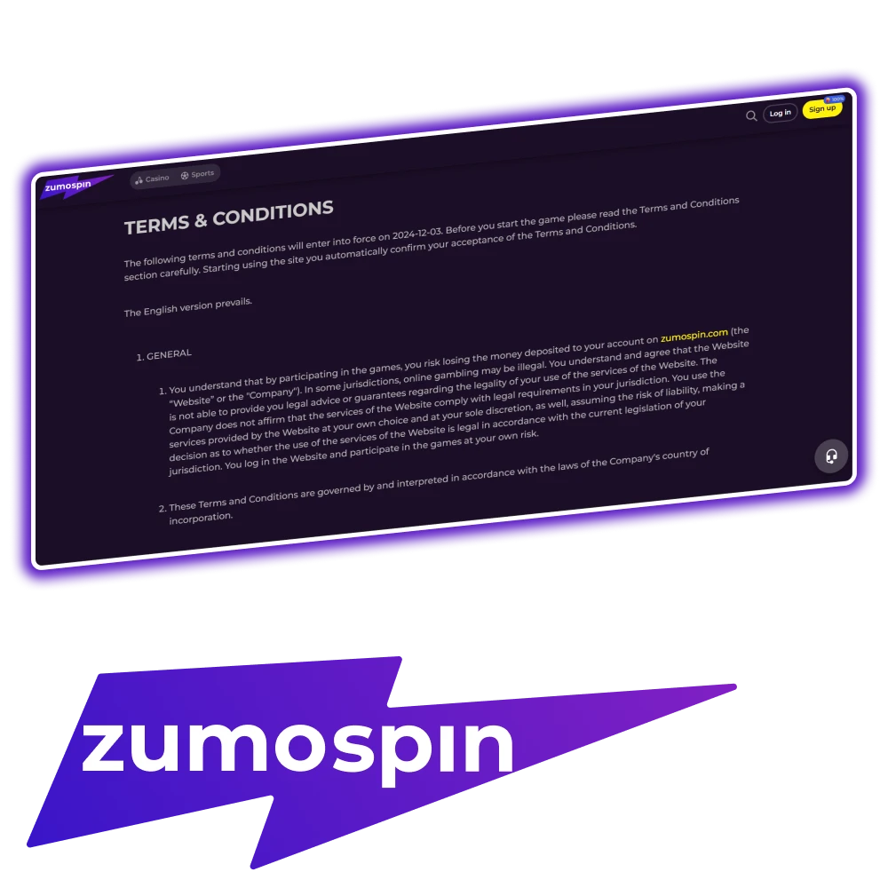 Maak jezelf vertrouwd met de algemene voorwaarden van Zumospin.