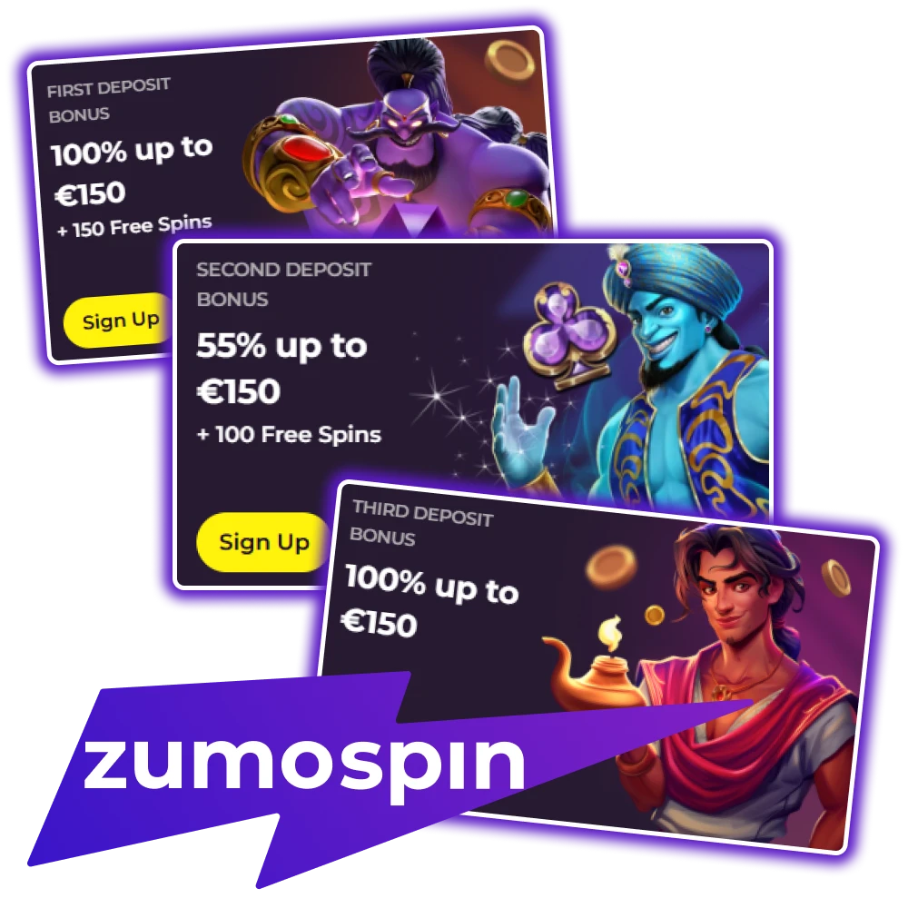 Registreer je bij Zumospin, maak een storting en ontvang een welkomstbonus.
